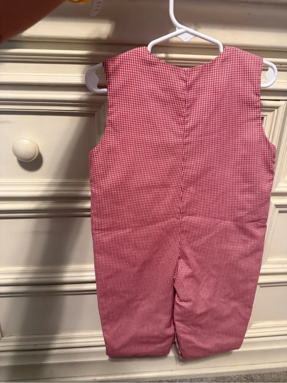 Red Gingham Kids One-Piece with Holiday Smocked Detail
